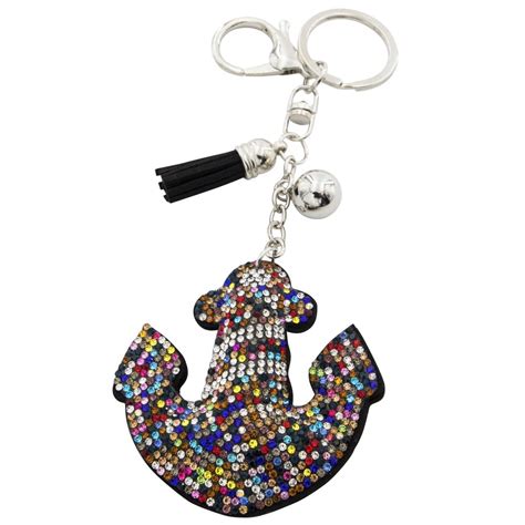 Beau Porte Clés Ancre Strass Multicolore