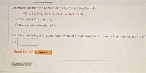 Determine Whether The Relation Defines Y To Be A Function Of X Course Hero