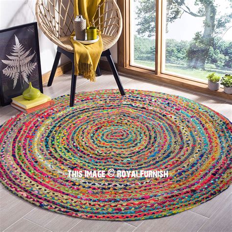 Ft Bohemian Round Natural Jute Chindi Area Rug Royalfurnish