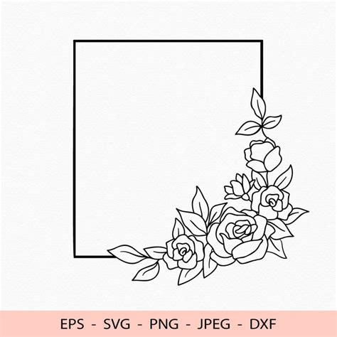 Floral Rectangular Frame Svg Flowers Roses File For Cricut Inspire