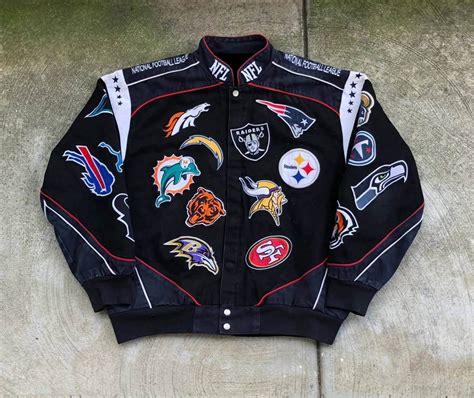 Black Vintage Nfl Football Every Team Jacket Maker Of Jacket