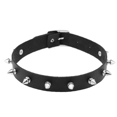 Froiny Punk Leather Spike Rivet Necklace Metal Studded Neck Chain