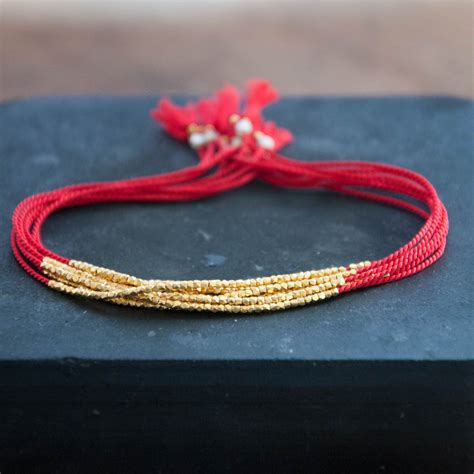 Delicate Gold On Red Silk Friendship Bracelet Vivien Frank Designs