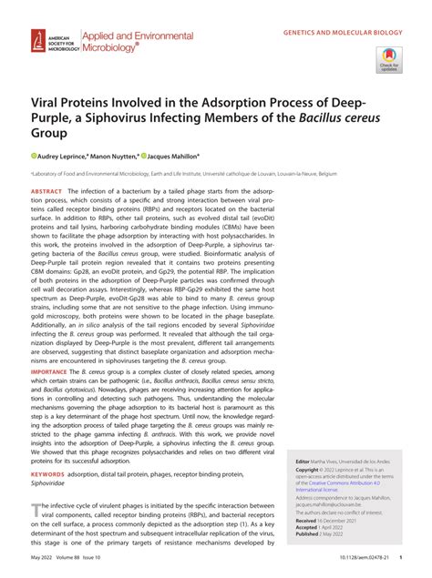 Pdf Viral Proteins Involved In The Adsorption Process Of Deep Purple