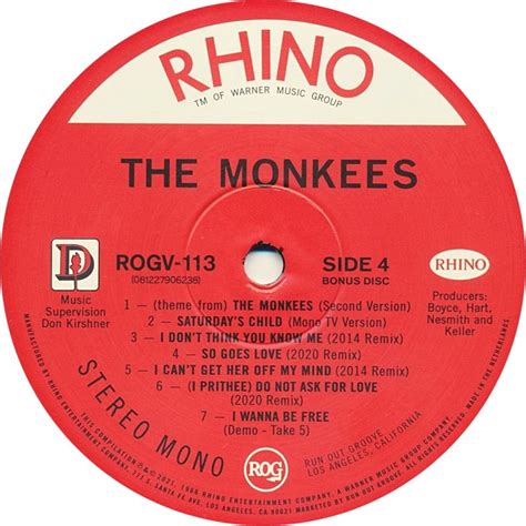 The Monkees Albums USA Rhinos Run Out Groove Vinyl ROGV 113