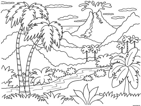 Coloriage nature paysage volcan à imprimer Beach coloring pages