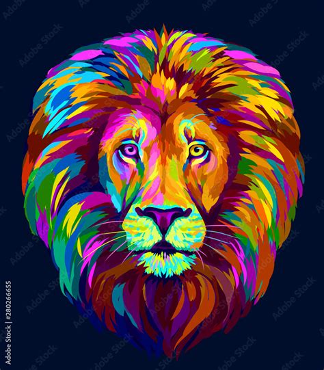 Lion. Abstract, multi-colored portrait of a lion's head on a blue ...