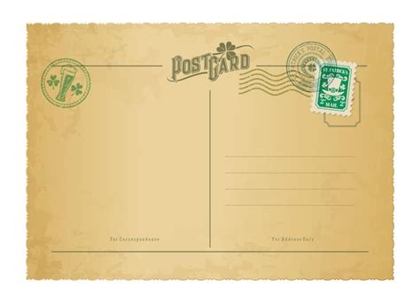 Saint Patrick Dag Antieke Briefkaart Retro Postzegels En Vintage Mail