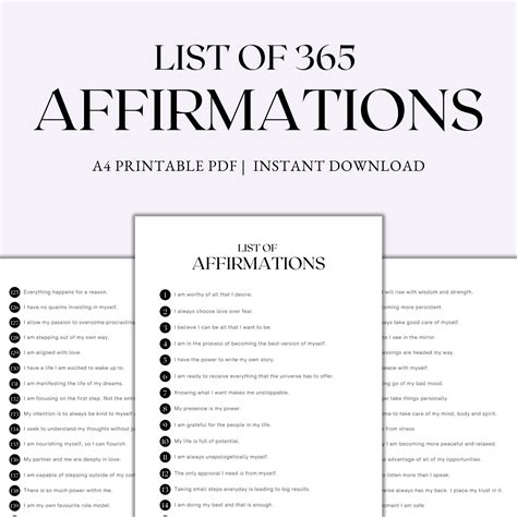 List Of Affirmations Affirmations Printable Positive Etsy