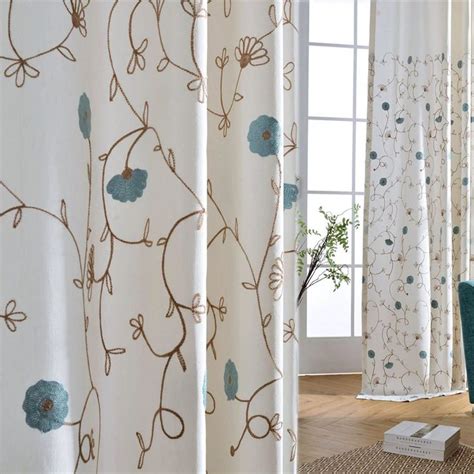 Blue Embroidered Vine White Blackout Curtains For Sale White Blackout Curtains Curtains