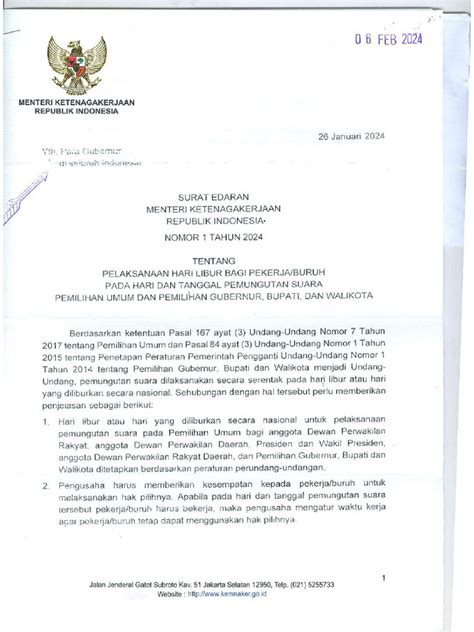 Surat Edaran Libur Pemilu 2024 Pdf