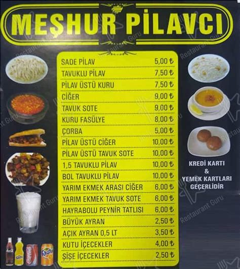 Menu at Meşhur Pilavcı Istanbul Yunus Emre Cd No 7