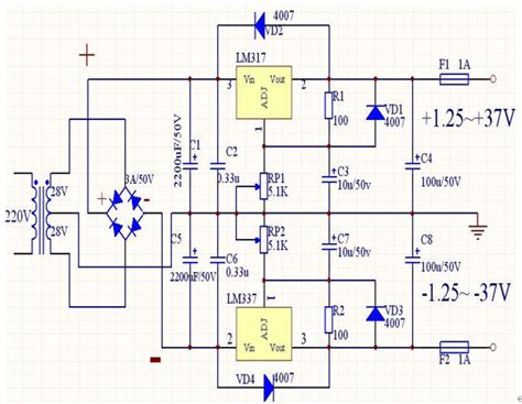 Lm317直流可调电源电路原理图 模拟数字电子技术