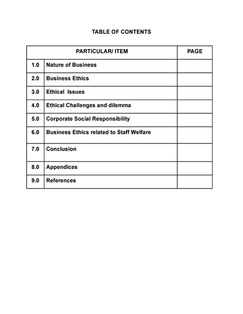 Ethics Group Assignment TABLE OF CONTENTS PARTICULAR ITEM 1 Nature