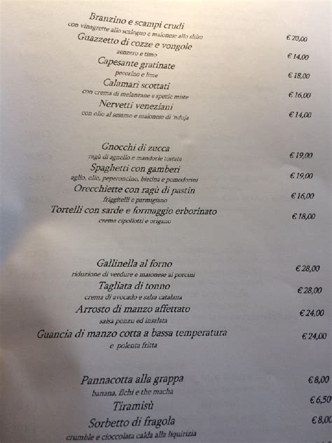 Menu At Osteria Enoteca Ai Artisti Restaurant Venice