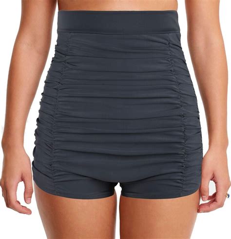 Mycoco Womens Super High Waist Swim Shorts Shirred Tummy Control