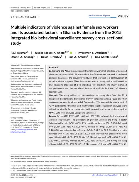 Pdf Multiple Indicators Of Violence Against Female Sex Workers And