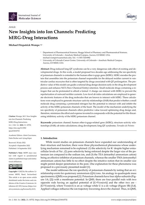 PDF New Insights Into Ion Channels Predicting HERG Drug Interactions