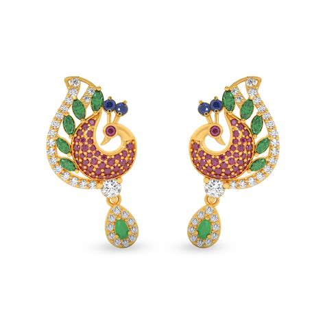 Buy Delightful Dancing Drops Peacock Gold Earrings Grt Oriana