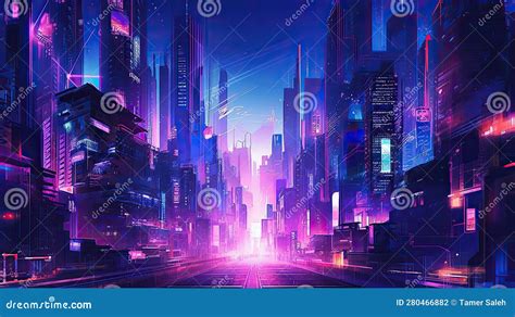 Cyberpunk City Art Purple Desktop Background Wallpaper Stock Illustration - Illustration of ...