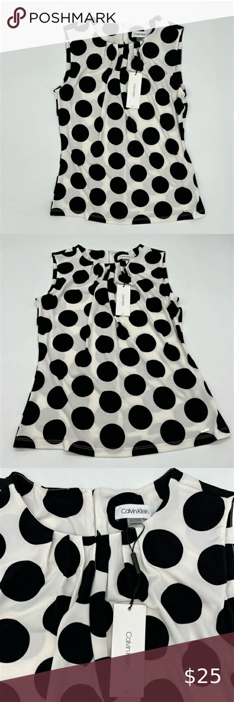 Calvin Klein Blackwhite Polka Dot Sleeveless Blouse White Polka Dot Polka Dots Calvin Klein