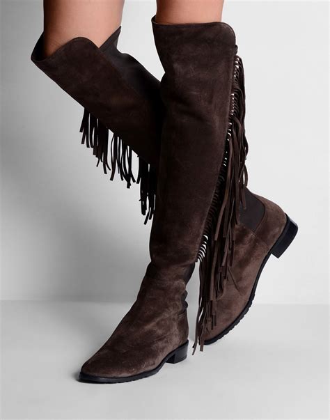 Stuart Weitzman Fringed Suede Boots In Brown Dark Brown Lyst