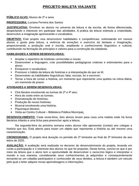 Projeto Maleta Viajante Pdf - Projeto Maleta Viajante: Leitura Criativa | PDF | Bibliotecas | Pedagogia