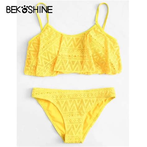 BEKOSHINE Solid Bikini Set Swiwmear Yellow Bathing Suit 2018 New