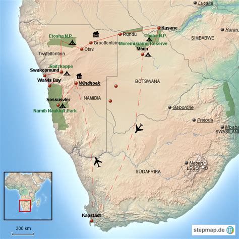 StepMap Namibia Botswana 2013 Landkarte für Namibia