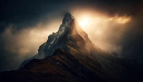 Premium Photo Majestic Mountain Peak Back Lit At Sunset Silhouette