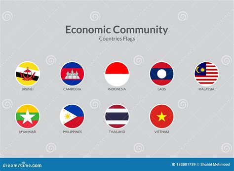 ASEAN Economic Community Countries Flag Icons Collection Stock Vector ...