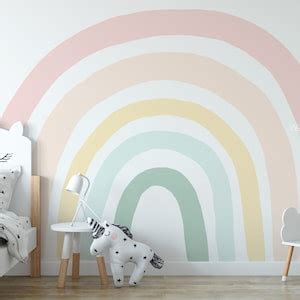 Muted Pastel Rainbow Mural Removable Rainbow Mural Large Etsy