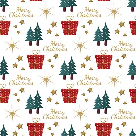 Seamless Pattern With Festive Christmas T Trees In Snow Stars And