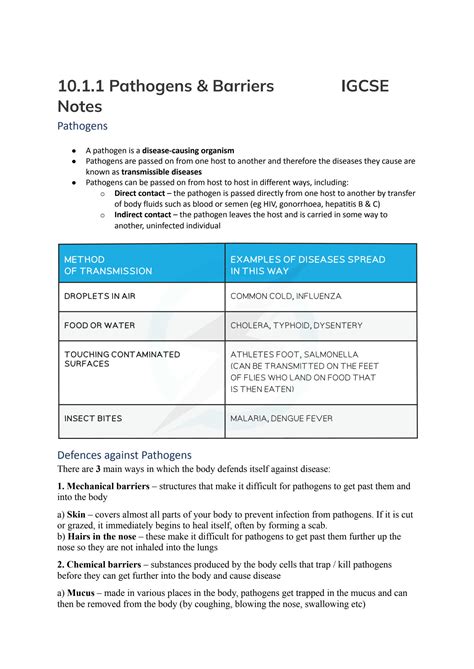 Solution Ch Pathogenes Immunity Igcse Notes Studypool