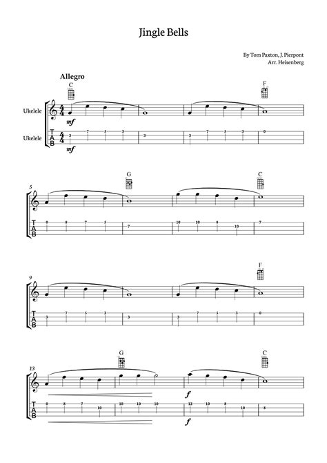 Jingle Bells For Ukelele With Chords Arr Heisenberg By J Pierpont