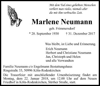 Traueranzeigen Von Marlene Neumann WirTrauern