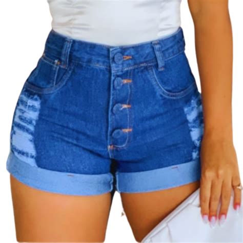 Short Jeans Bermuda Feminino Luxo Cintura Alta Destroyed Hot Pants