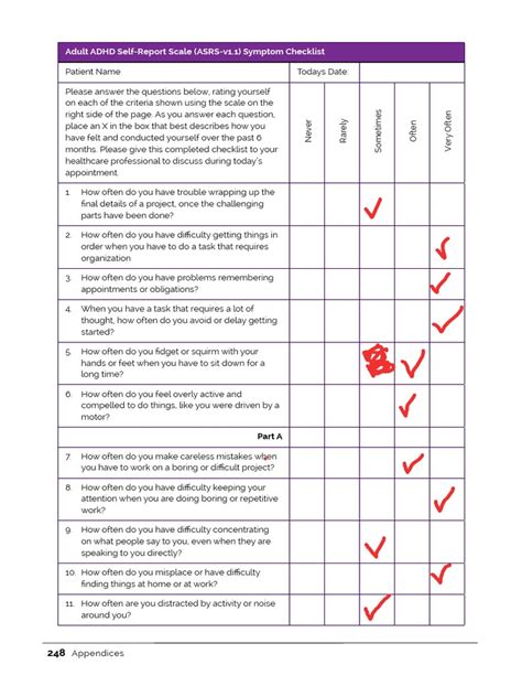 Adult Adhd Self Report Scale Asrs V1 1 Symptom Checklist Part A Pdf