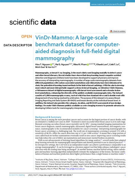 Vindr Mammo A Large Scale Benchmark Dataset For Computer Aided Diagnosis In Full Field