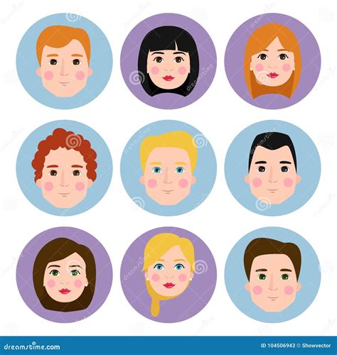 Vector Set Beautiful Emoticons Face Of People Smiling Avatars Happy