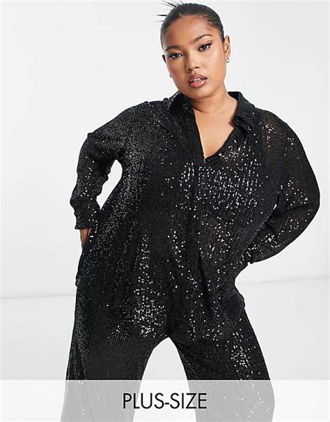 Vila Curve Sequin Shirt Co Ord In Black Asos