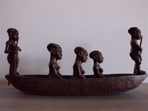 Handmade And Carved Wooden Boat With 5 Figures Catawiki