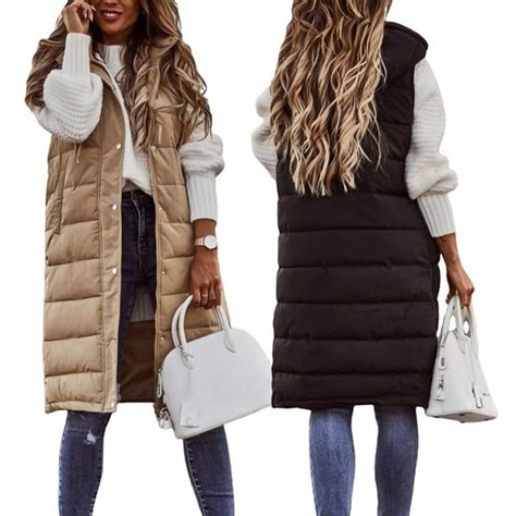 Womens Hooded Sleeveless Zipper Vest Warm Casual Street Style Puffer