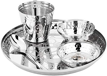 DiBha Stainless Steel Jai Guru Ji Round Thali Set Jai GURUJI Dinner Set