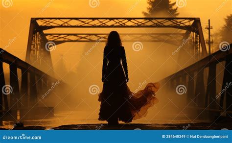 Generative Ai Ethereal Crossing The Ghostly Bridge Walker Stock Image