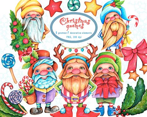 Christmas Watercolor Clipart Hristmas Gnomes Merry Etsy