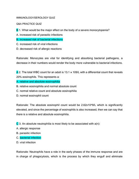 SOLUTION Immunology Serology Practice Quiz With Rationale Studypool