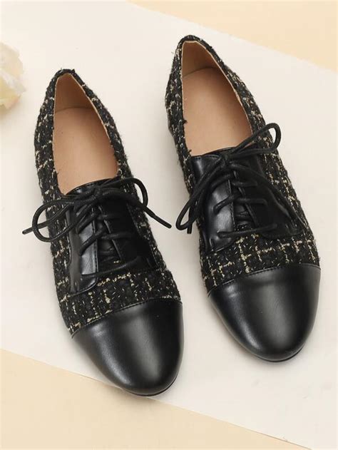 Plaid Graphic Lace Up Front Oxfords Shein Usa