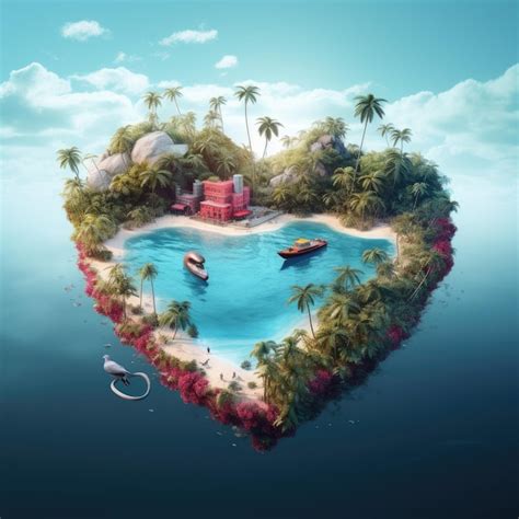 Premium Photo An Island With Heart Shaped Palm Trees