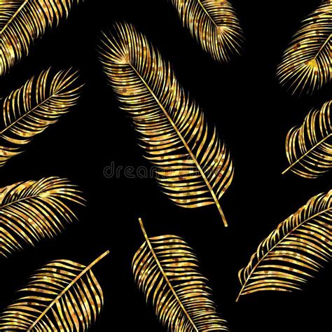 Golden Palm Leaf Seamless Pattern On White Background Vector Stock